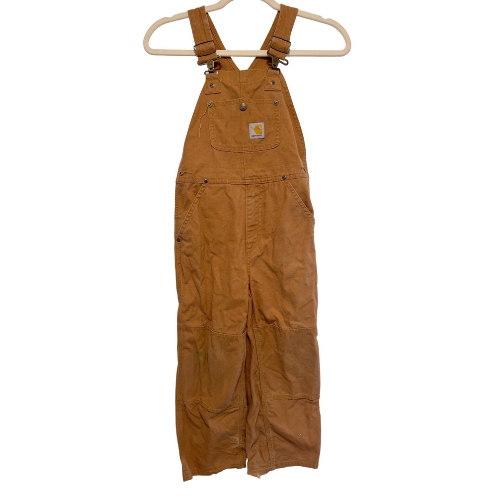 Carhartt Boys Brown Duck Canvas Double Knee Bib Overalls Size 7